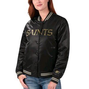 New Orleans Saints NFL Starter Varsity Lover Black Satin Full-Snap Jacket...